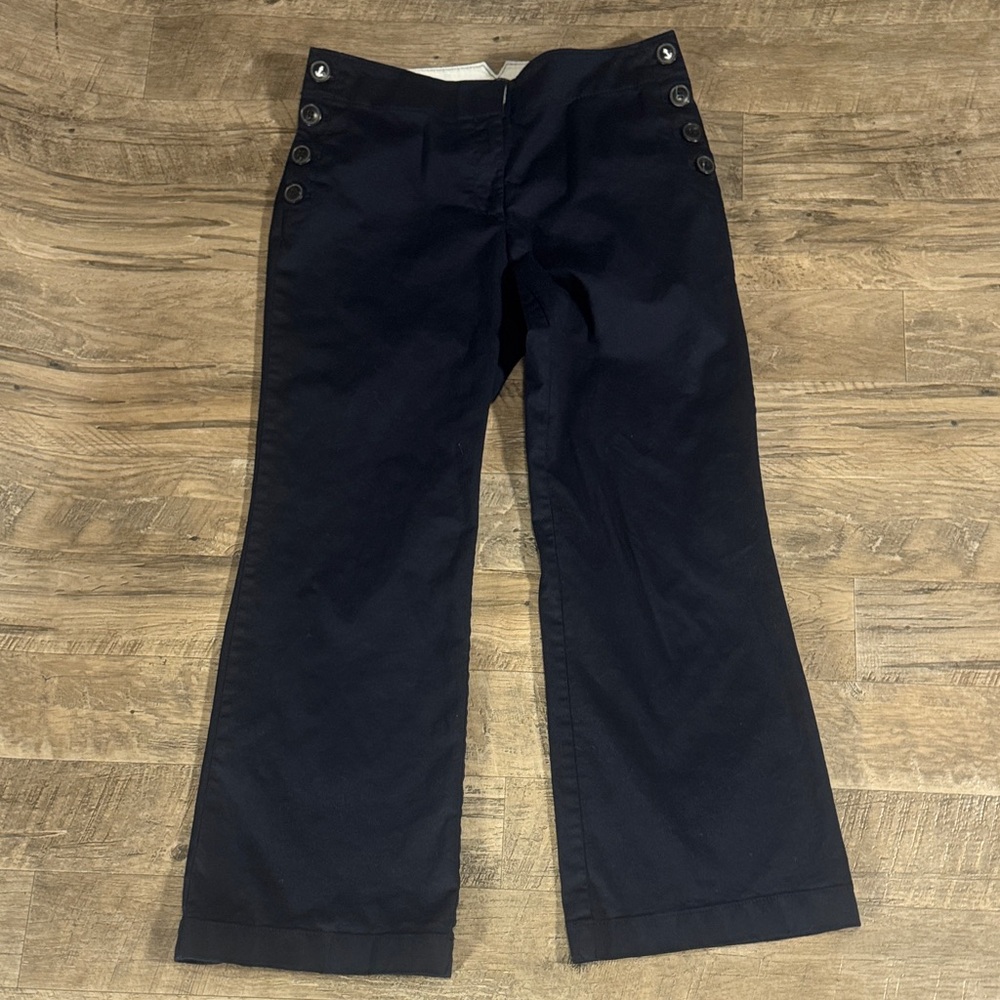 LOFT “Julie Trouser” Women's Navy Trousers with Anchor Button Details - Size 6P